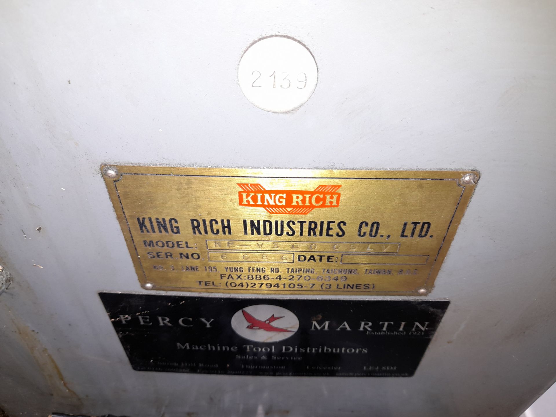 King Rich KRV3000 Turret type Vertical Milling Machine, with Newall B60 readout, model KR- - Image 8 of 12