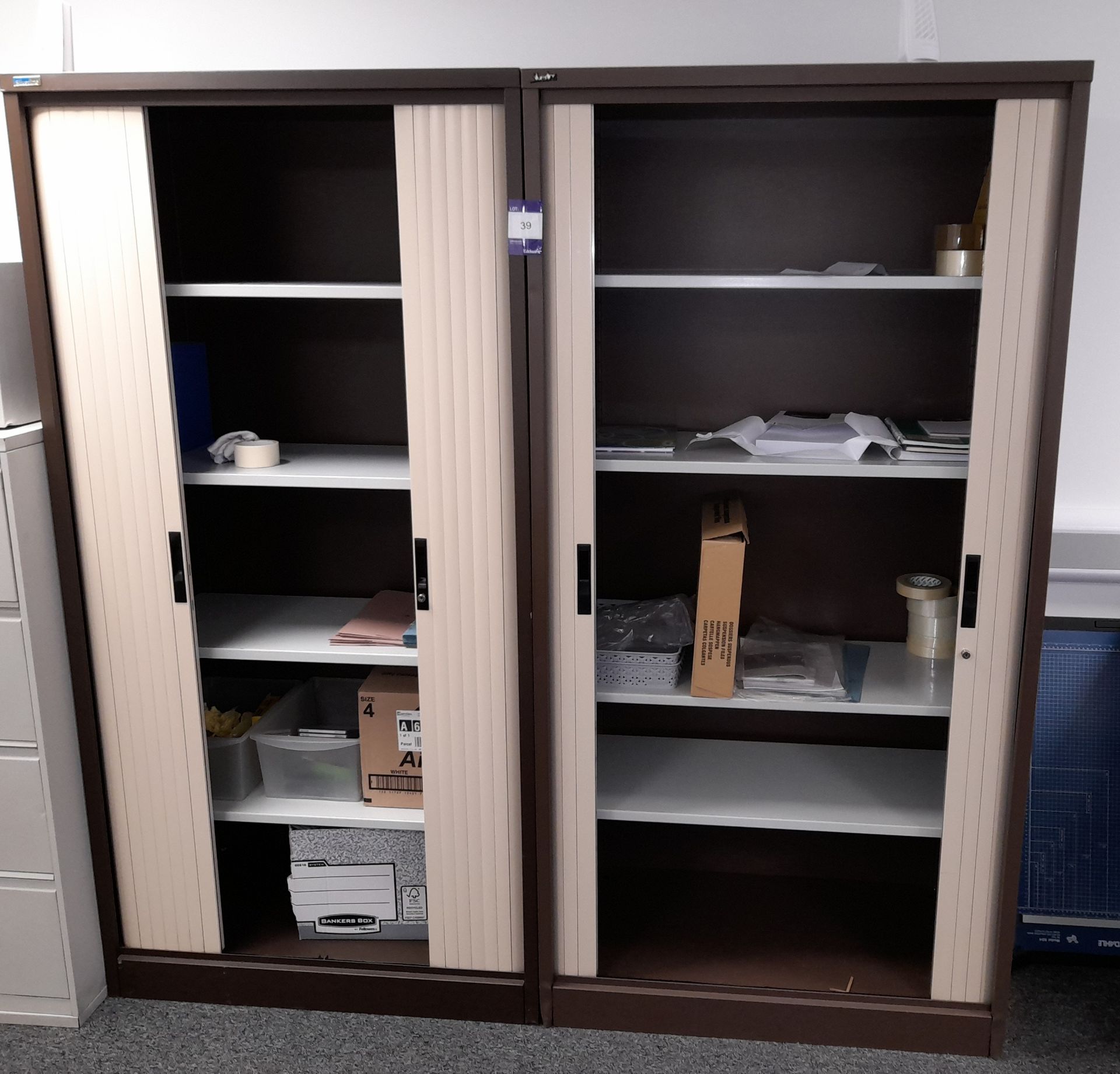 Pair of Silverline Tambour Fronted Cupboards