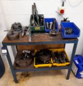 Wooden Top Storage Shelf with various Tools, Holders, Bits etc as lotted