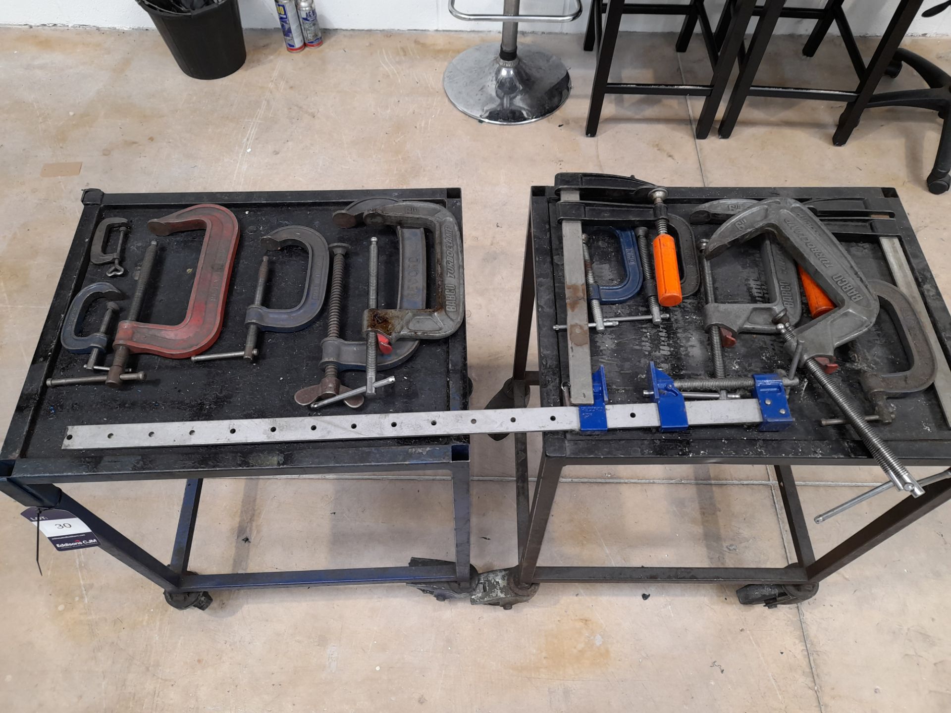2 Mobile Tables with clamps as lotted - Image 2 of 2