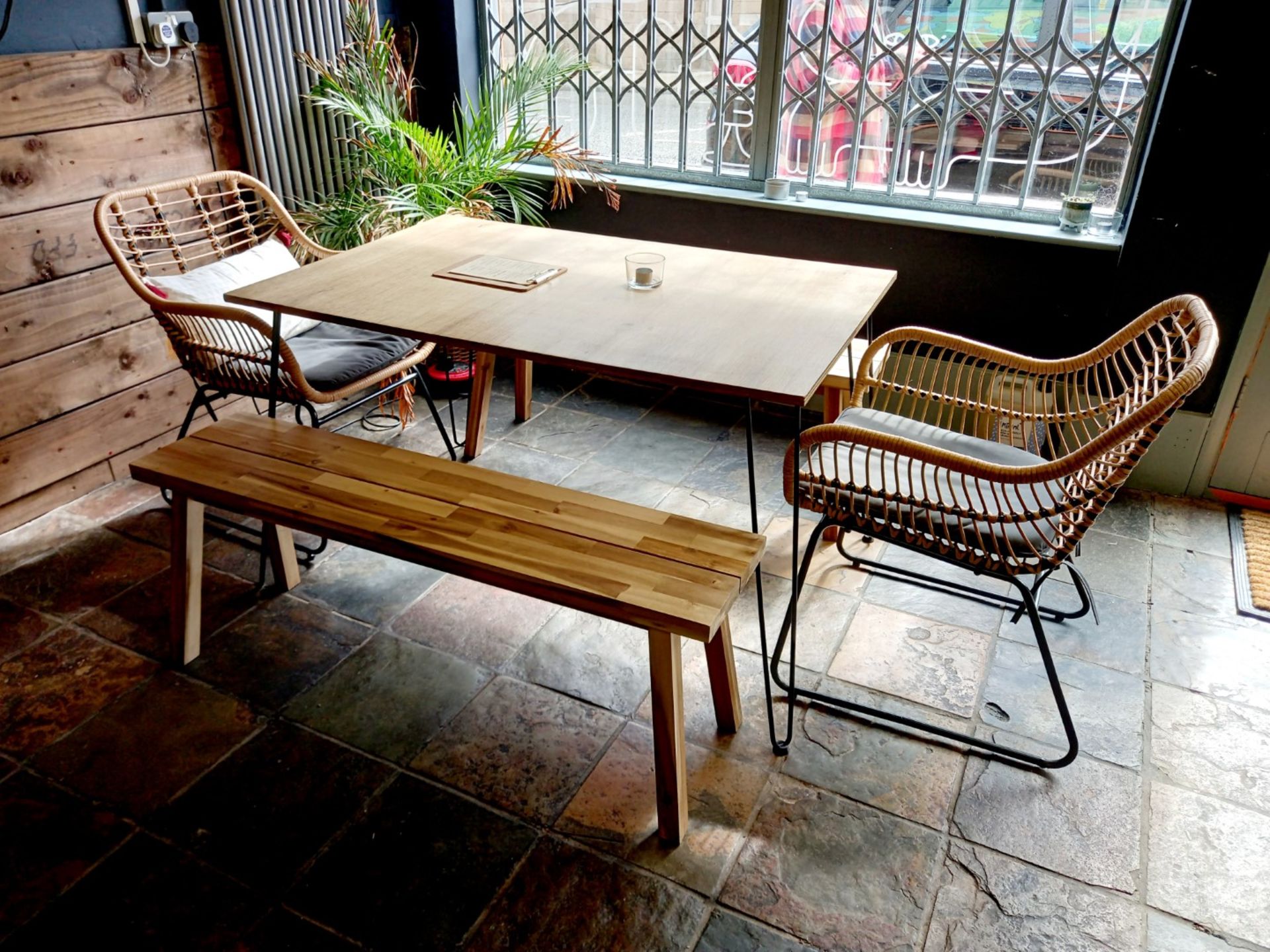 Contemporary Dining Set comprising of Hairpin Table 1200 x 800, 2 x Bench Seats & 2 x Steel/ - Image 3 of 7