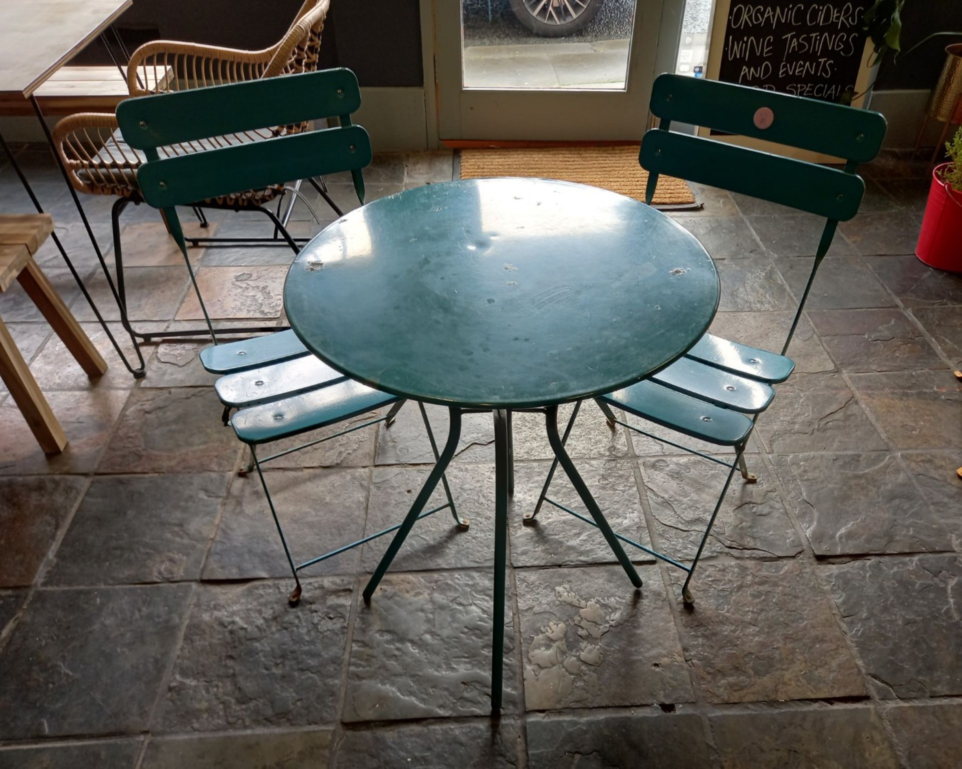 Outdoor Metal Bistro Set comprising of Table (600mm diameter) & 2 x chairs - Image 4 of 5