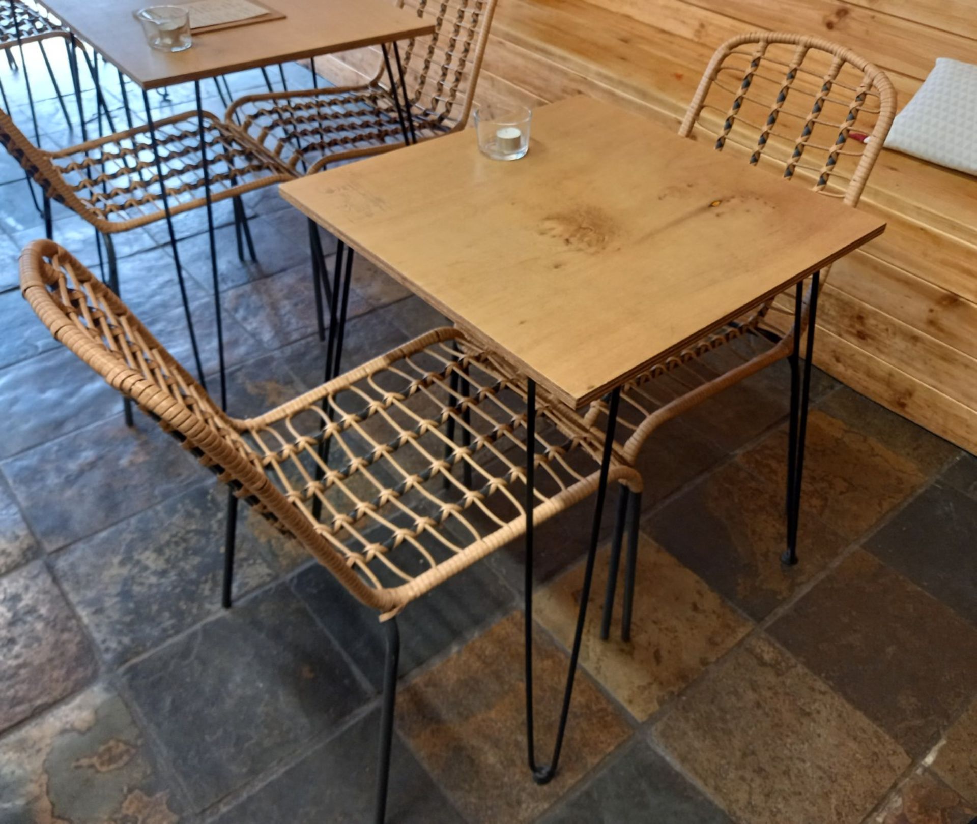 Bistro Table Set comprising of Hairpin Table 600 x 600 & 2 x Steel/Wicker Chairs