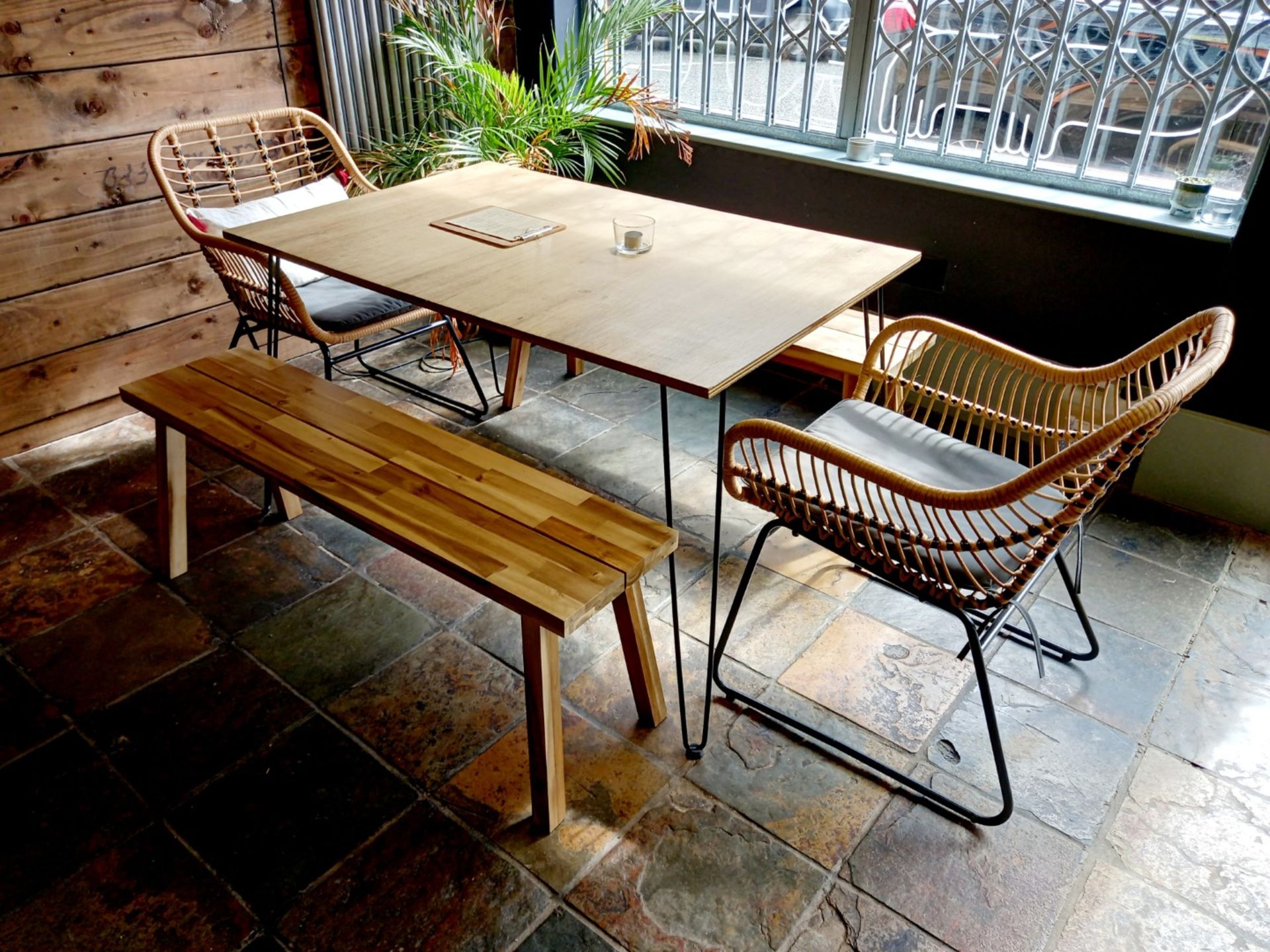 Contemporary Dining Set comprising of Hairpin Table 1200 x 800, 2 x Bench Seats & 2 x Steel/ - Image 7 of 7