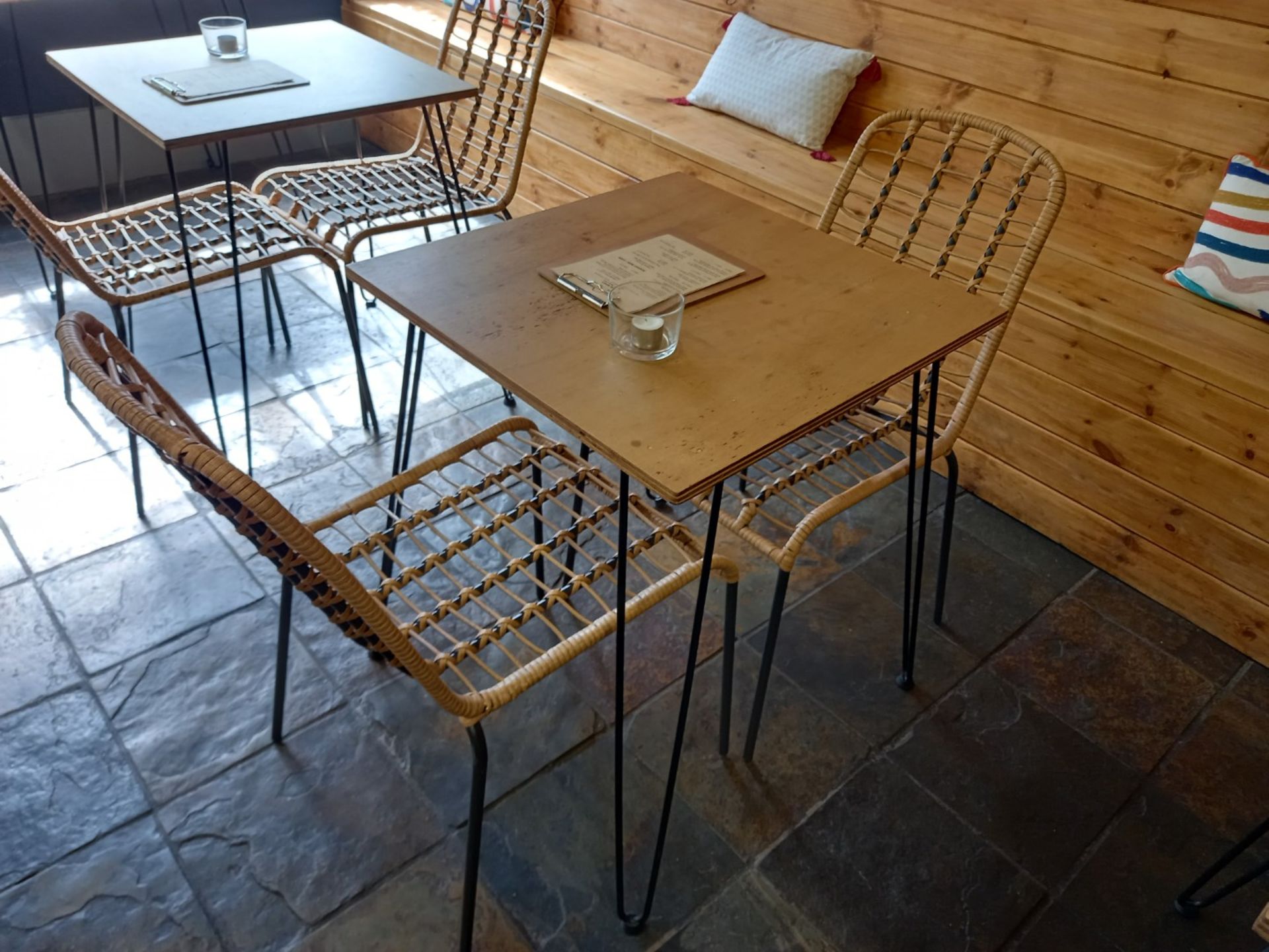 Bistro Table Set comprising of Hairpin Table 600 x 600 & 2 x Steel/Wicker Chairs