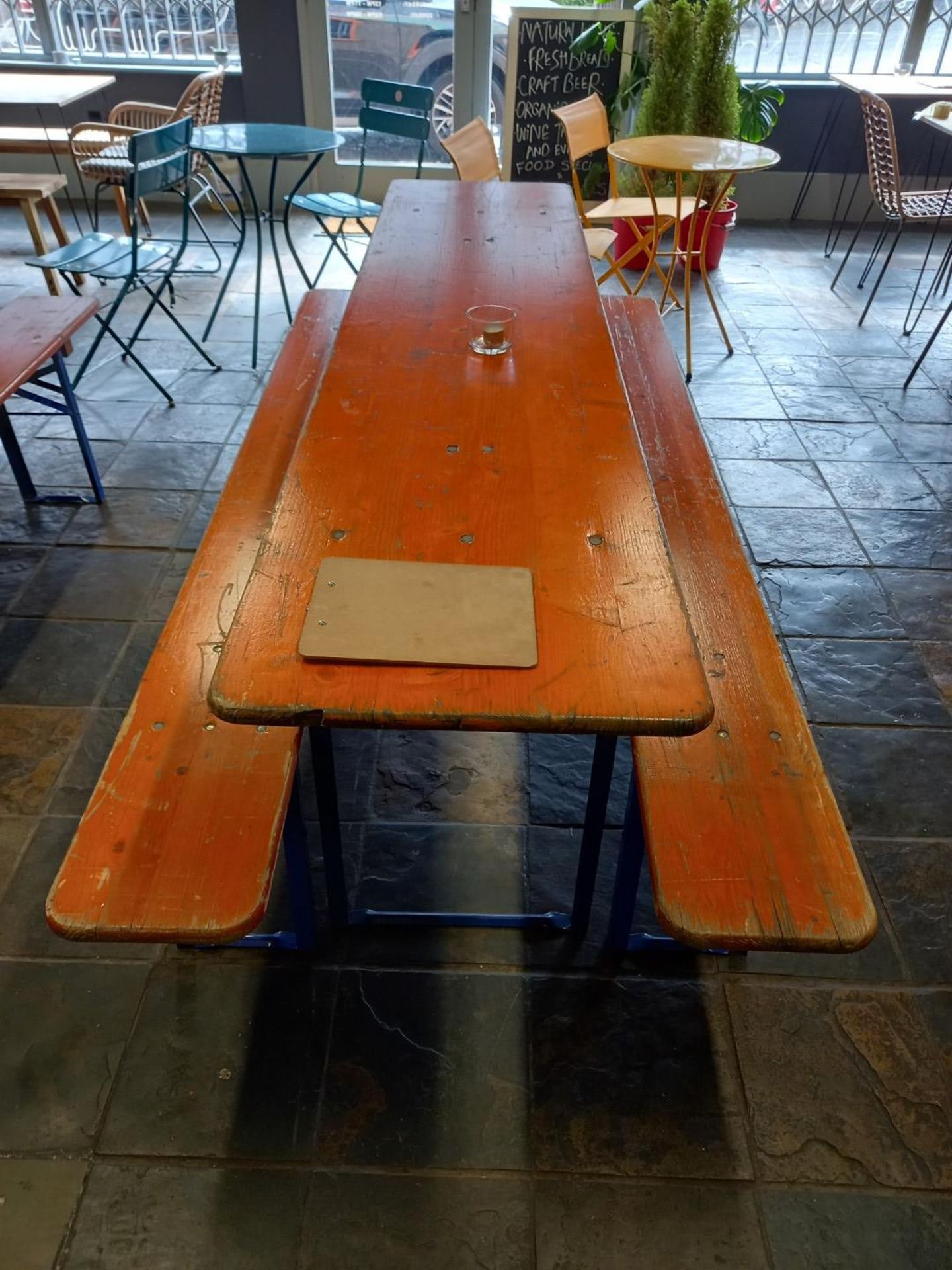 Foldaway Long Bistro Table 2200 x 500 with 2 x Bench Seating - Image 3 of 4