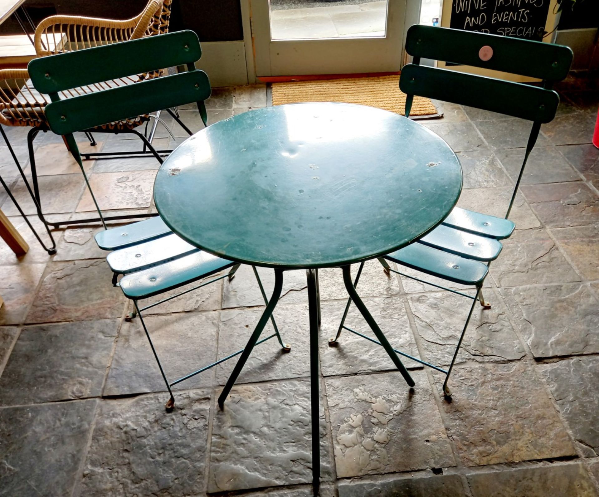Outdoor Metal Bistro Set comprising of Table (600mm diameter) & 2 x chairs - Image 5 of 5
