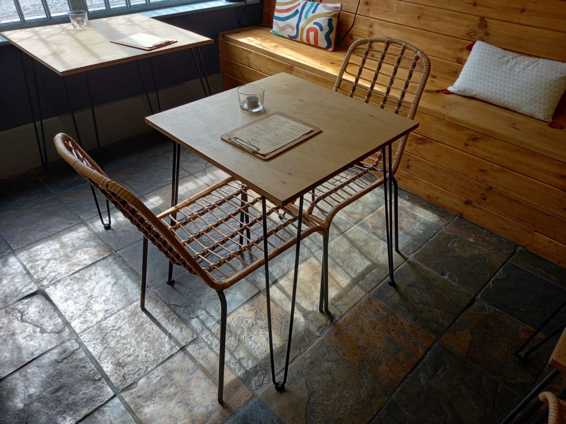 Bistro Table Set comprising of Hairpin Table 600 x 600 & 2 x Steel/Wicker Chairs