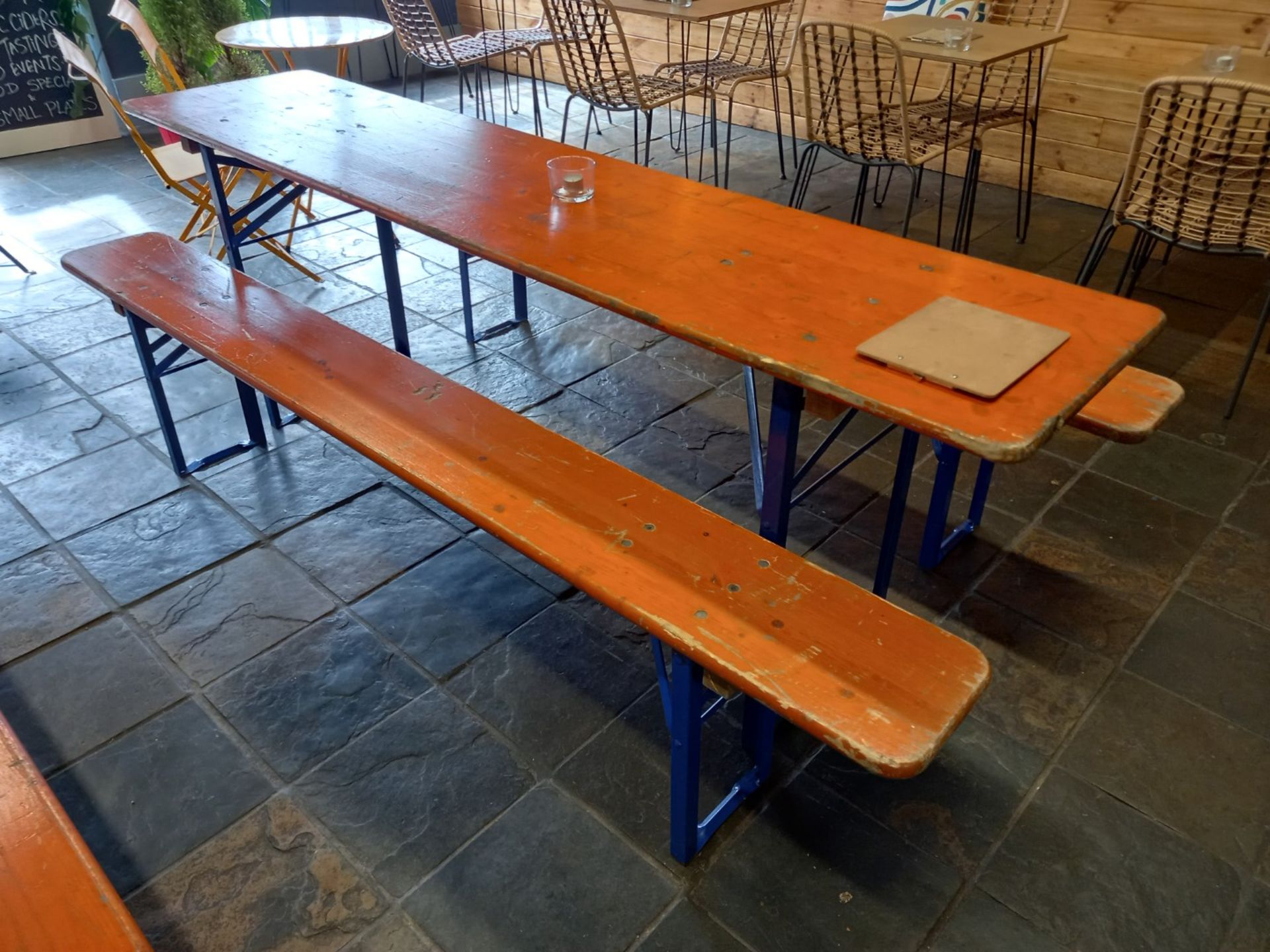 Foldaway Long Bistro Table 2200 x 500 with 2 x Bench Seating - Image 2 of 4