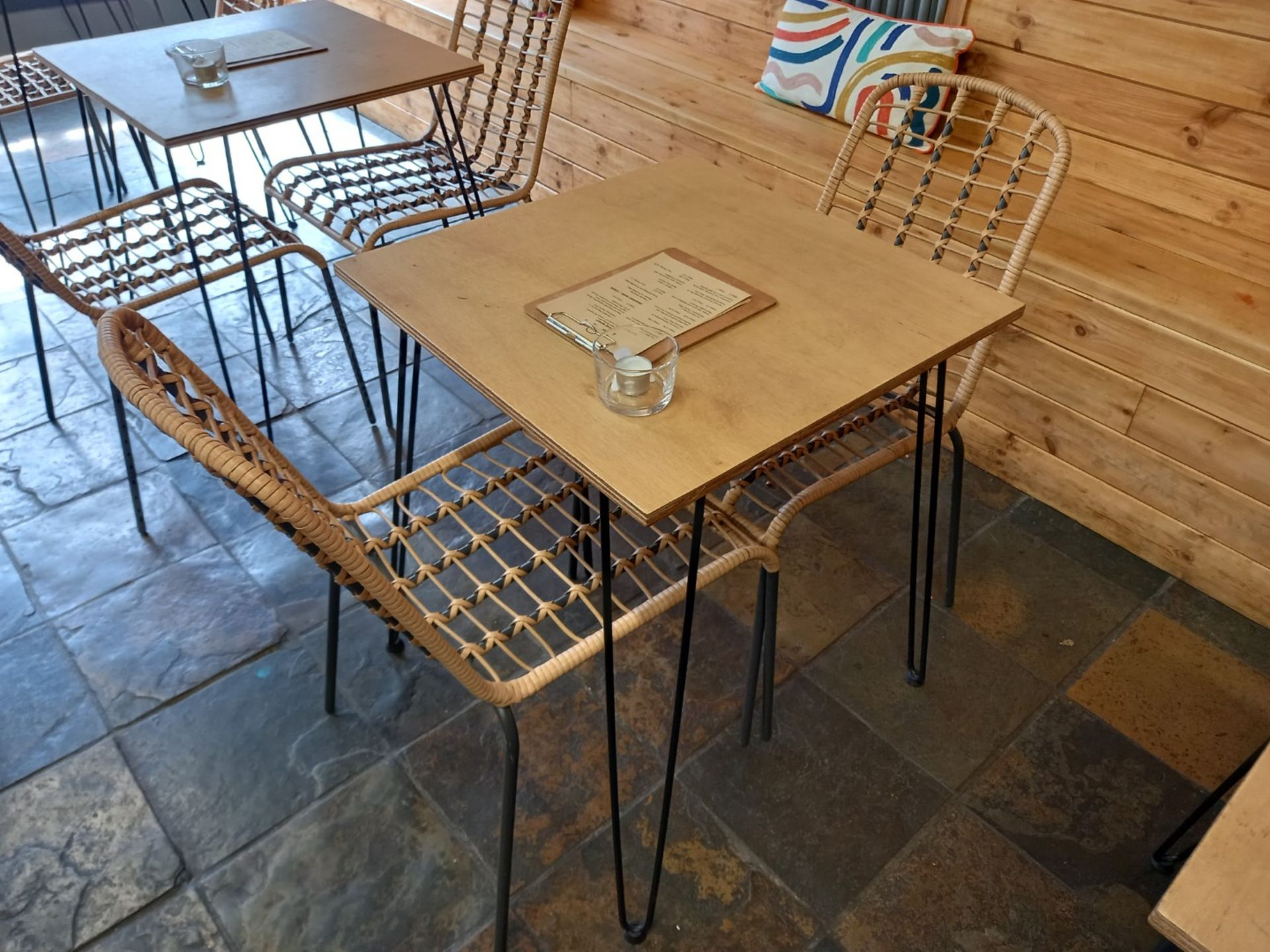 Bistro Table Set comprising of Hairpin Table 600 x 600 & 2 x Steel/Wicker Chairs