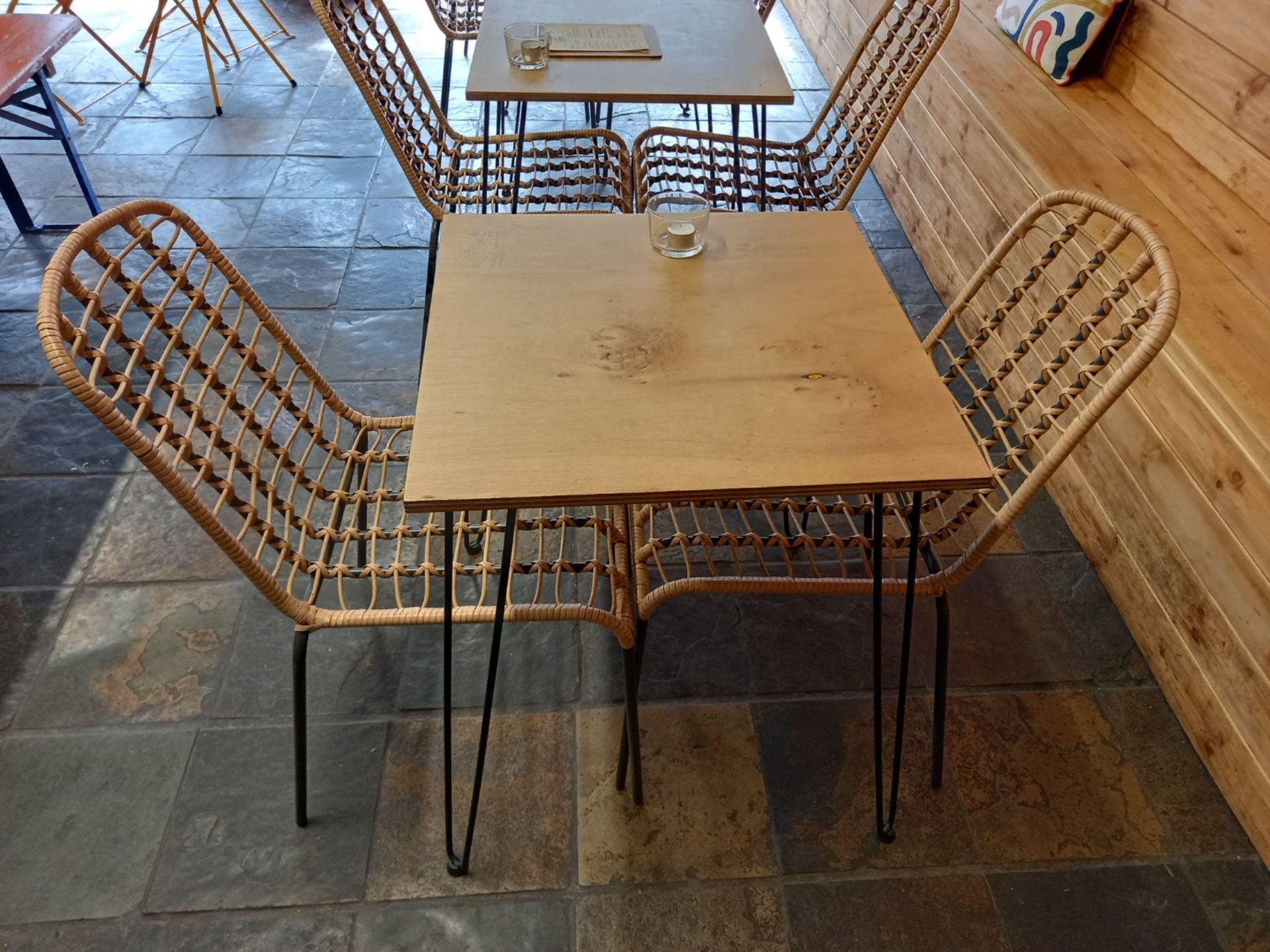 Bistro Table Set comprising of Hairpin Table 600 x 600 & 2 x Steel/Wicker Chairs - Image 4 of 4