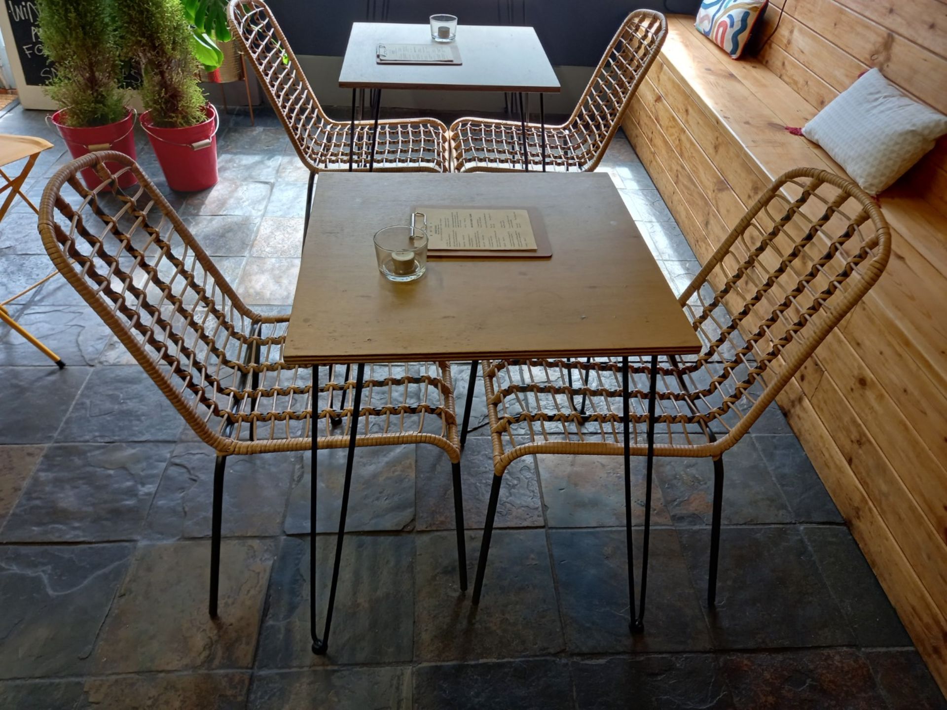 Bistro Table Set comprising of Hairpin Table 600 x 600 & 2 x Steel/Wicker Chairs - Image 3 of 3