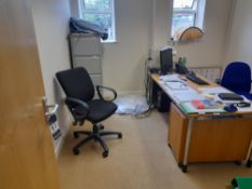 Contents of Room to Include Wooden Desk, Pedestal, 4 Draw Filing Cabinet, 2 Draw Filing Cabinet, 5 T