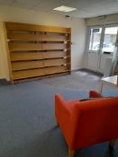 Contents to Reception Including 2x 6 Tier Adjustable Wooden Bookshelves, 2x Reception Armchair & Ike