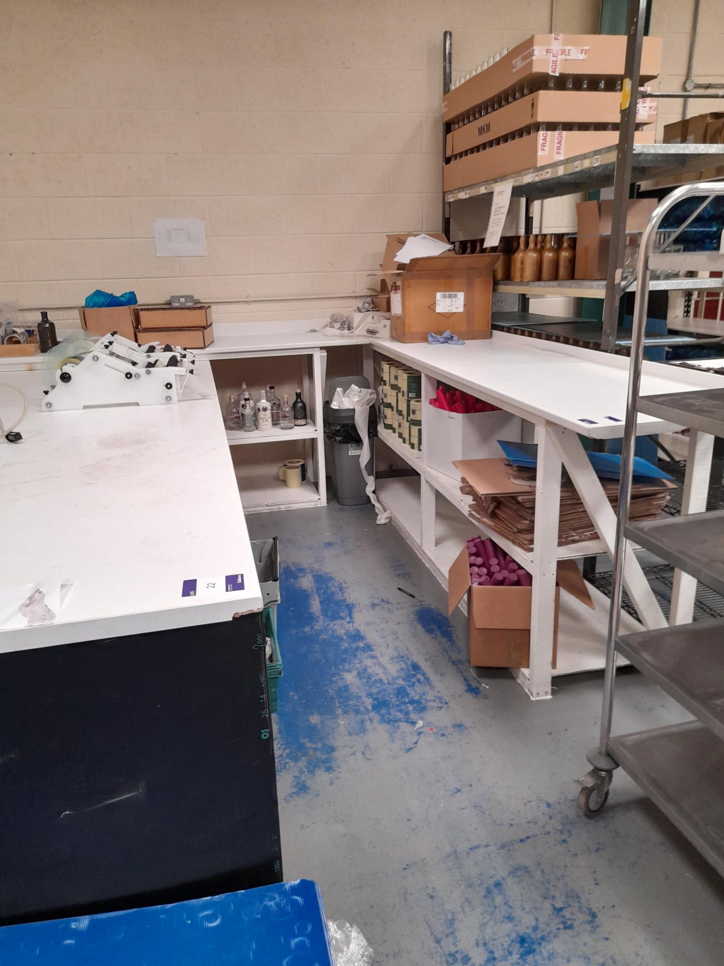 Packing bench, with various shelving & drawer units (contents excluded) - Image 2 of 3