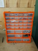 39 compartment storage drawers, one drawer missing, contents included