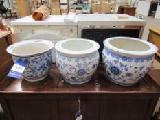 Three Blue & White Porcelain Pots