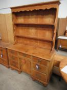Pine Welsh Dresser with Two Shelves on Seven Drawers and One Door