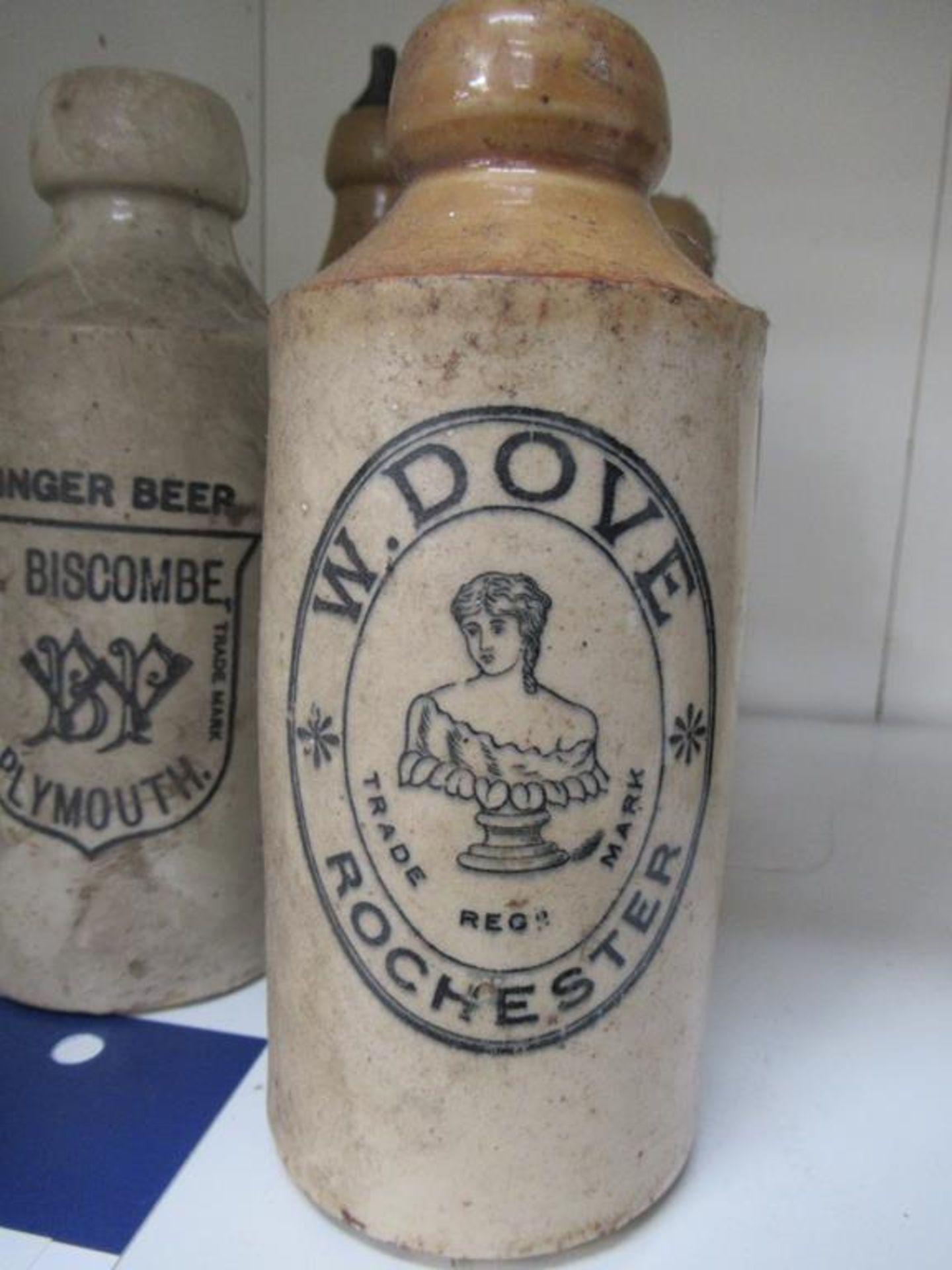 4x Stone Ginger Beer Bottles - W.Biscombe, Plymouth; W.Dove, Rochester; C.Butcher, Chatham; D.T.J Ly - Image 3 of 6