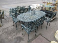 Metal Green Painted Garden Table and Six Chairs