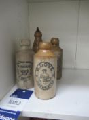 4x Stone Ginger Beer Bottles - W.Biscombe, Plymouth; W.Dove, Rochester; C.Butcher, Chatham; D.T.J Ly