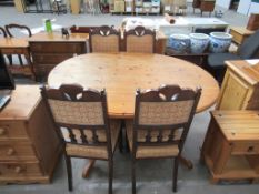 Oval Shaped Pine Dining Table with Four Mahogany Dining Chairs
