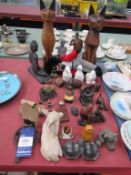 Assorted Figures/Figurines including Russian doll, wooden cats, historical models etc.