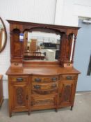 Detailed Early Four drawer, Three Door Mirror Backed Sideboard with Inlaid Walnut Panels
