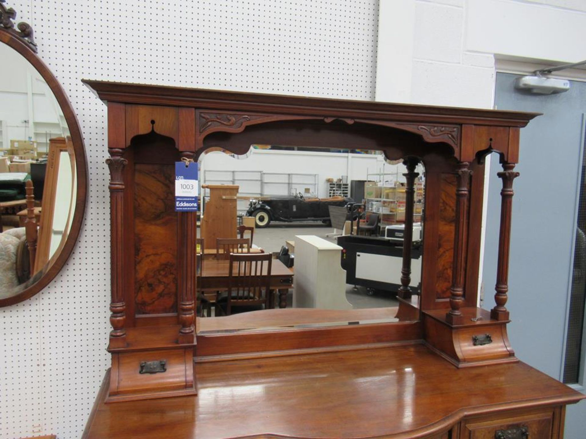 Detailed Early Four drawer, Three Door Mirror Backed Sideboard with Inlaid Walnut Panels - Image 2 of 4