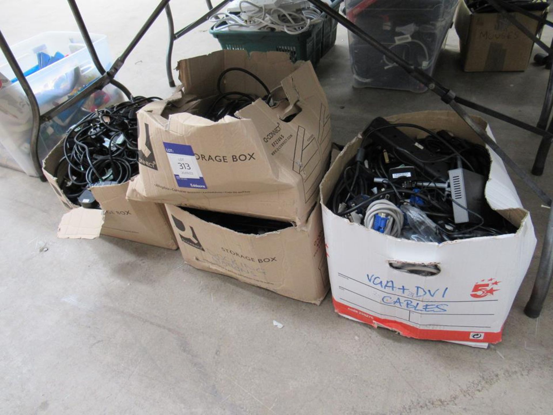 Large qty of various PC cables and couplats etc to 4 cardboard boxes