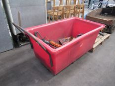 Plastic Trolley & Contents including Black & Decker Strimmer, 110V Extension Cable, Challenger 2 Mea