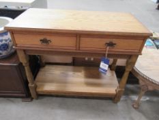 Oak Two Drawer Console Table with Undertier Shelf