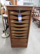 Vintage Oak Tambour Fronted Cabinet with Nine Drawers