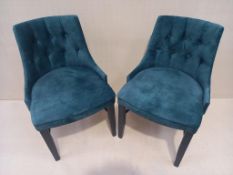 2 x Green Upholstered Button Back Chairs