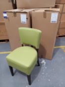 4 x Memphis Side Chairs with Walnut Coloured Legs & Light Green leather effect Upholstery