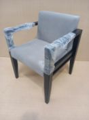 6 x Wooden Frame, Grey Upholstered Arm Chairs