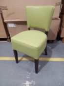 5 x Memphis Side Chairs with Walnut Coloured Legs & Light Green leather effect Upholstery