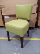 4 x Memphis Side Chairs with Walnut Coloured Legs & Light Green leather effect Upholstery