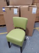 4 x Memphis Side Chairs with Walnut Coloured Legs & Light Green leather effect Upholstery