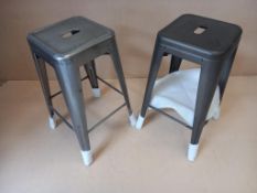 14 x Tolix Style Bar Stools in Varying Styles, Mostly Gunmetal Coloured