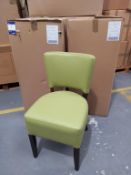 4 x Memphis Side Chairs with Walnut Coloured Legs & Light Green leather effect Upholstery