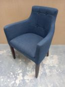 Blue Upholstered Armchair with Walnut Coloured Wooden Legs