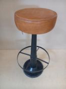 12 x Rustic Leather Topped Bar Stools - Some Footplate Damage