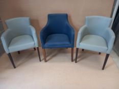 2 x Leather Effect Dining Chairs in Grey & a Chair in Blue & Ivory