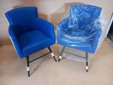 2 x Leather Armchairs in Blue & White, Adorned with a Nottingham Forest Logo to the rear.