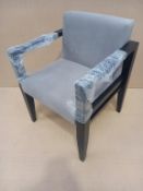5 x Wooden Frame, Grey Upholstered Arm Chairs