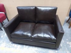 Dark Brown Leather Effect 2 Seater-Sofa. Buyers Please See Damage in Photograph