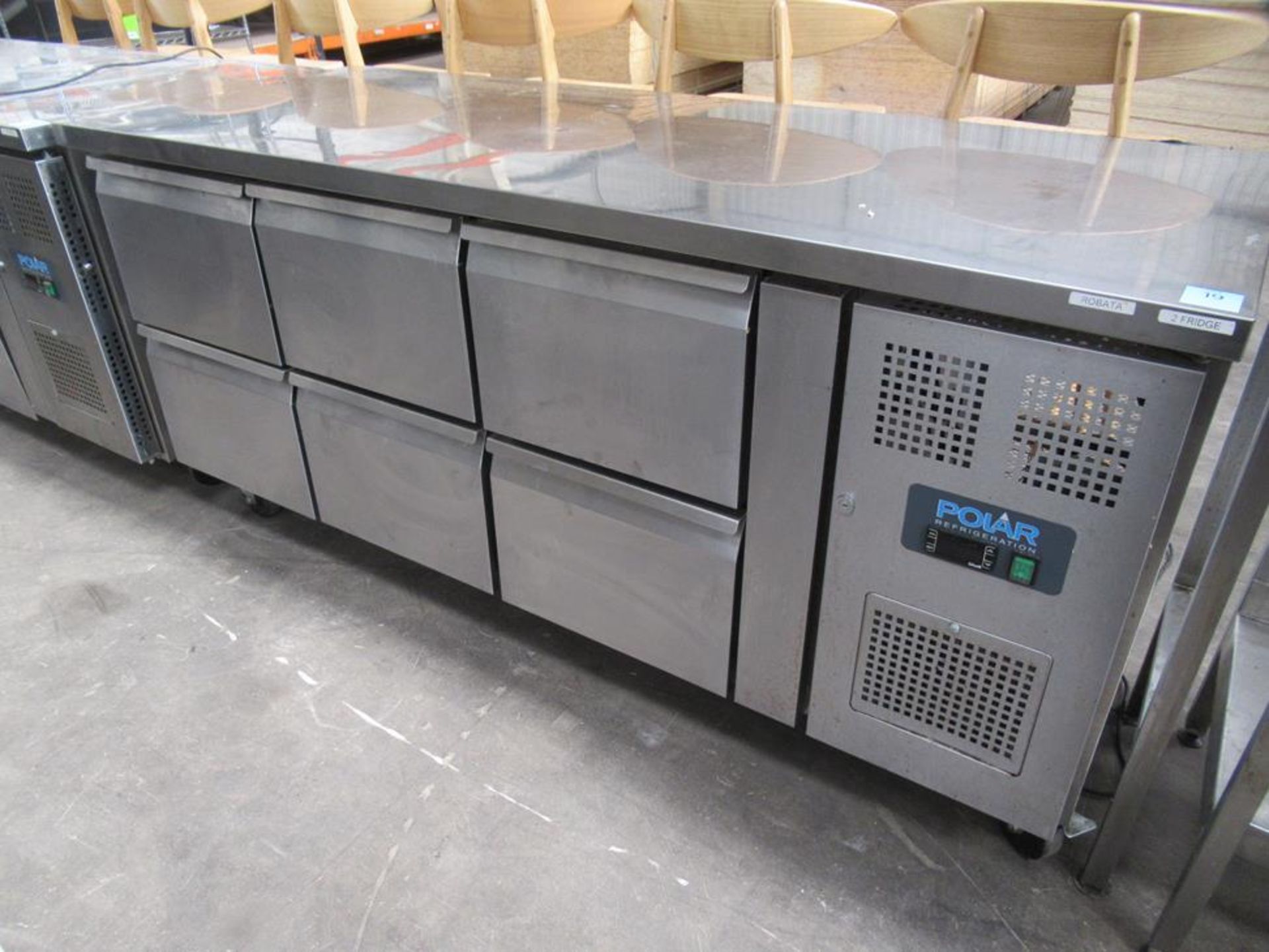 Polar Refrigeration six drawer ventilated prep cabinet on wheels 850mmx1800mmx700mm
