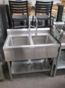 Stainless steel double sink unit with pull down tap, splashback and undertier 1350mmx1000mmx600mm