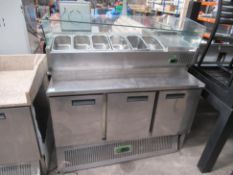 Genfrost triple door refrigerated prep cabinet with refrigerated bain marie cabinet 1370mmx700mm